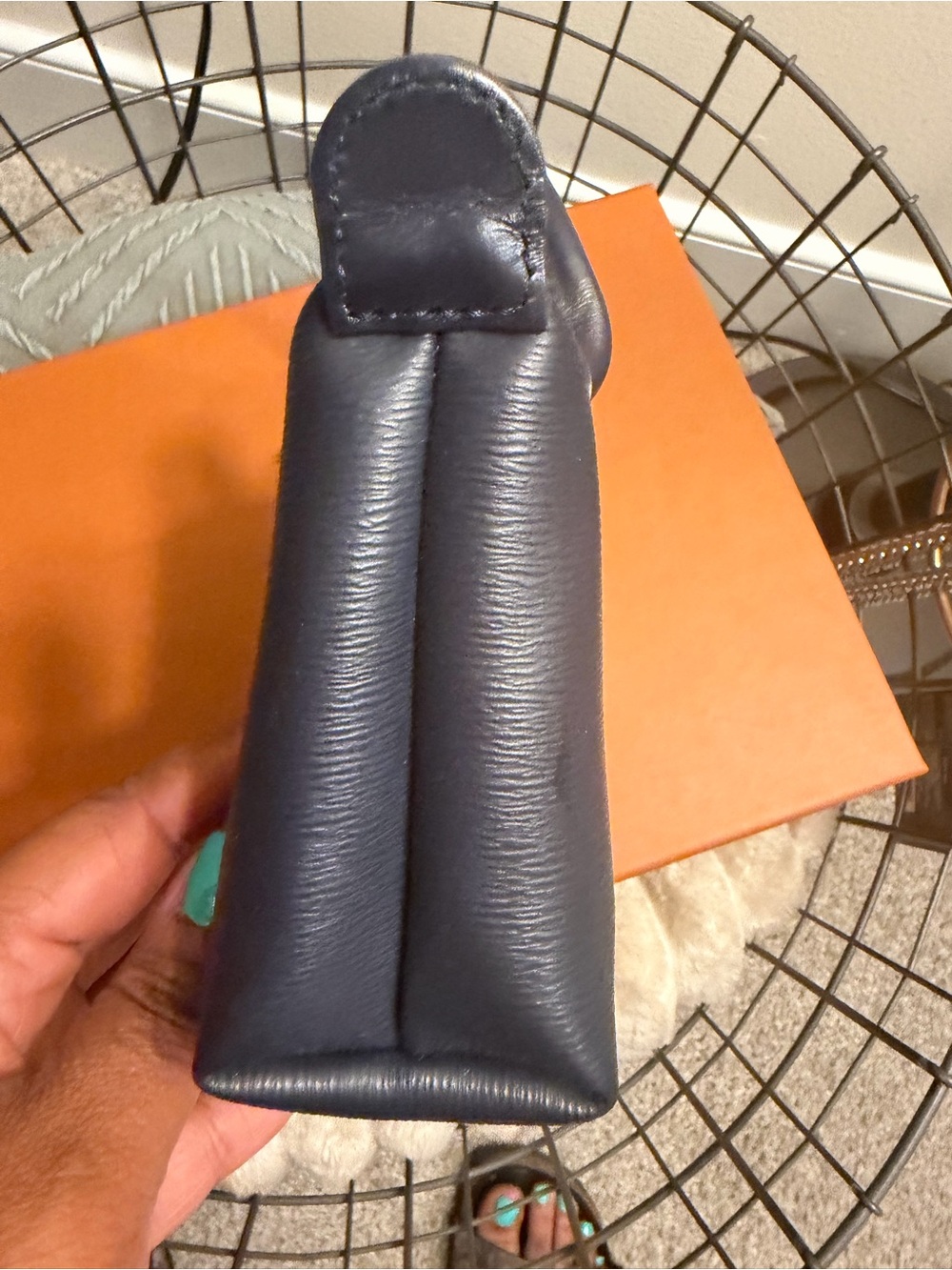 Longchamp Mini Top-Handle Bag in Navy Leather - Picture 2 of 4